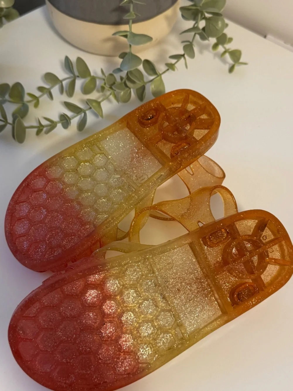 Jelly Sandals for Girls Ombre Glitter Pink & Gold | Summer Beach Shoes Size 11